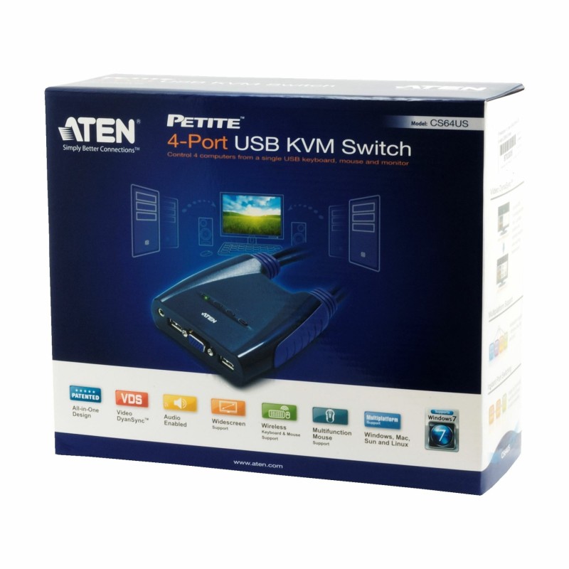 Preklopnik 4:1 mini VGA/USB/AUDIO s kabli CS64US Aten