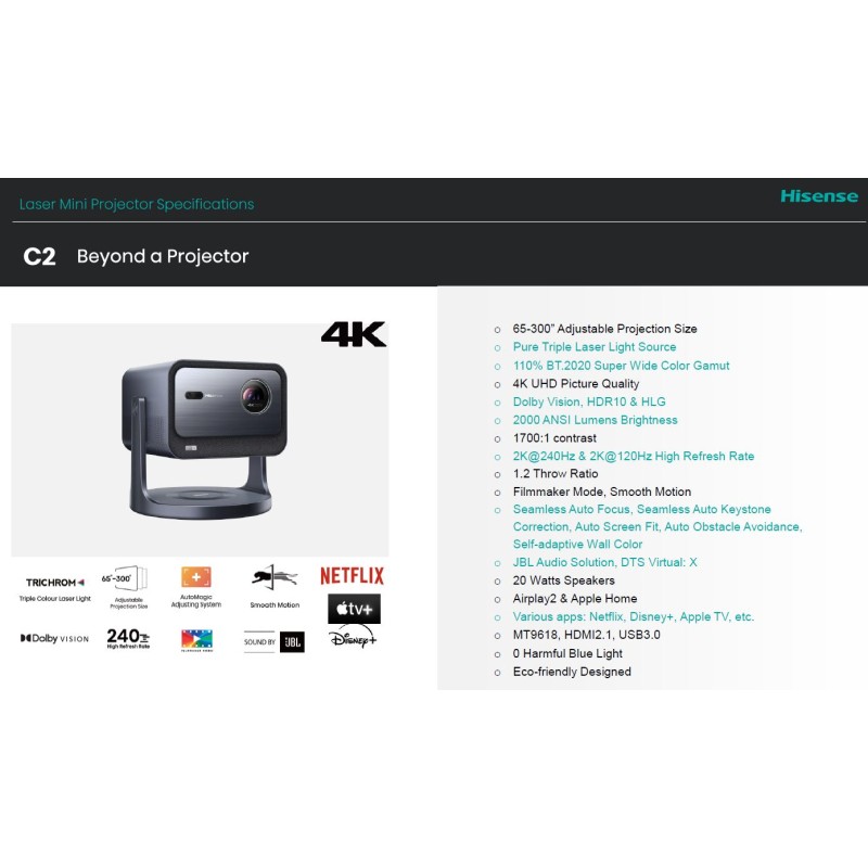 Projektor Hisense C2, 4K, pametni