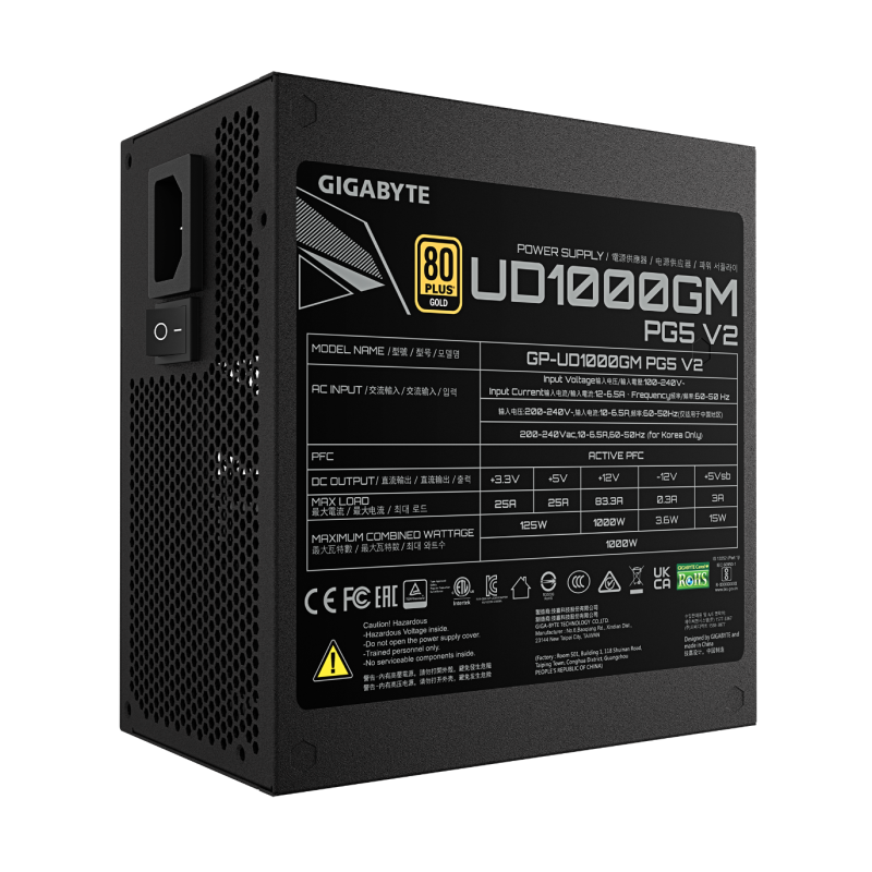 Napajalnik GIGABYTE UD1000GM PG5 V2, 80 Plus Gold, 1000W