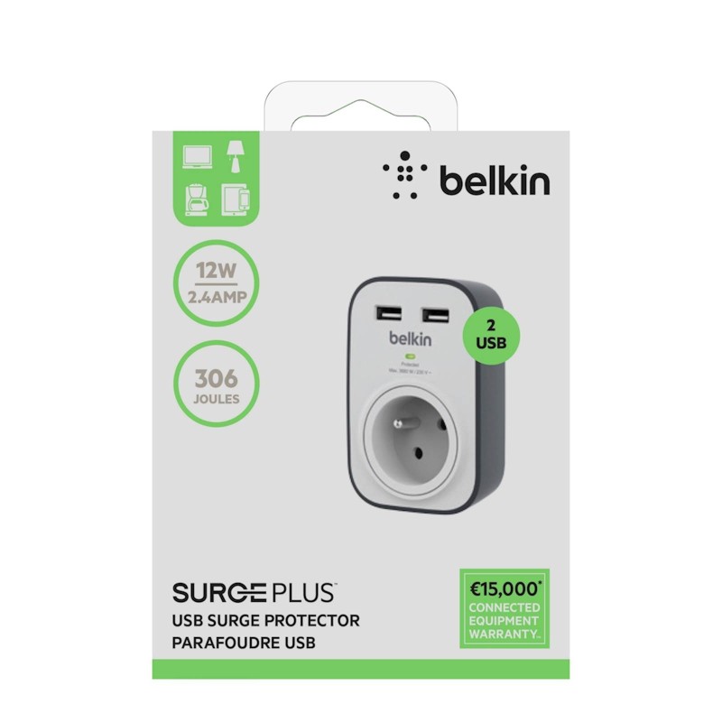 Prenapetostna zaščita Belkin 1 vtičnica 2x 2.4A USB, BSV103vf