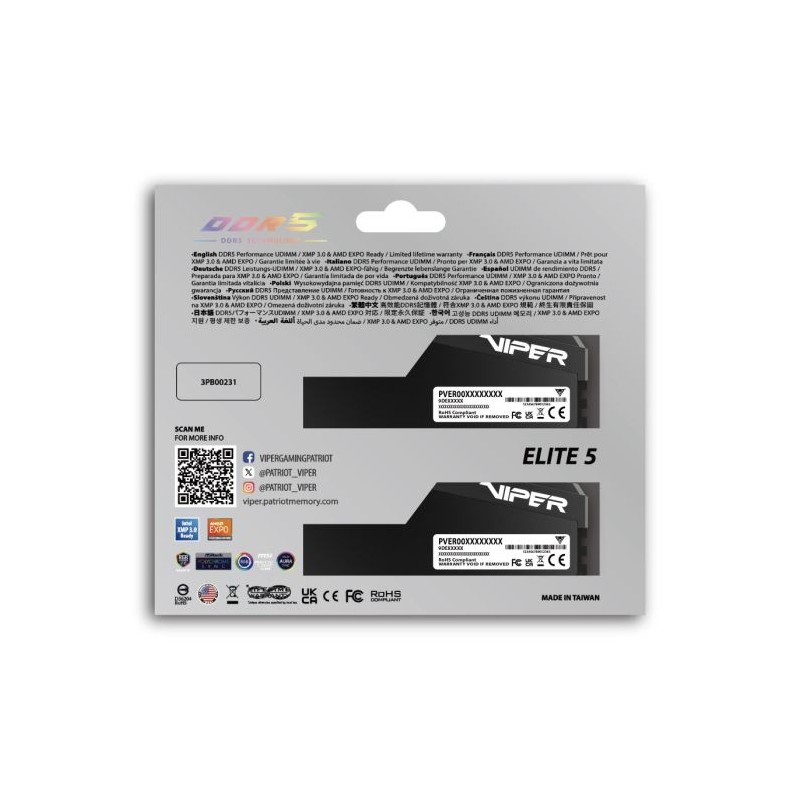 Pomnilnik DDR5 32GB (2x16GB) 6400MHz Patriot Viper Elite 5 Ultra RGB
