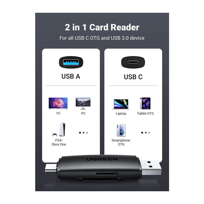 Ugreen USB 3.0 + USB-C OTG čitalec kartic