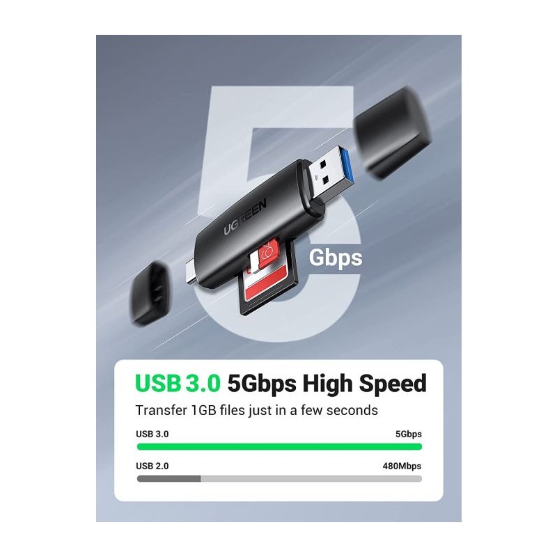 Ugreen USB 3.0 + USB-C OTG čitalec kartic