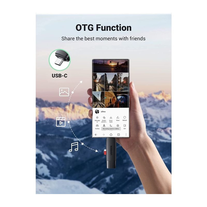 Ugreen USB 3.0 + USB-C OTG čitalec kartic