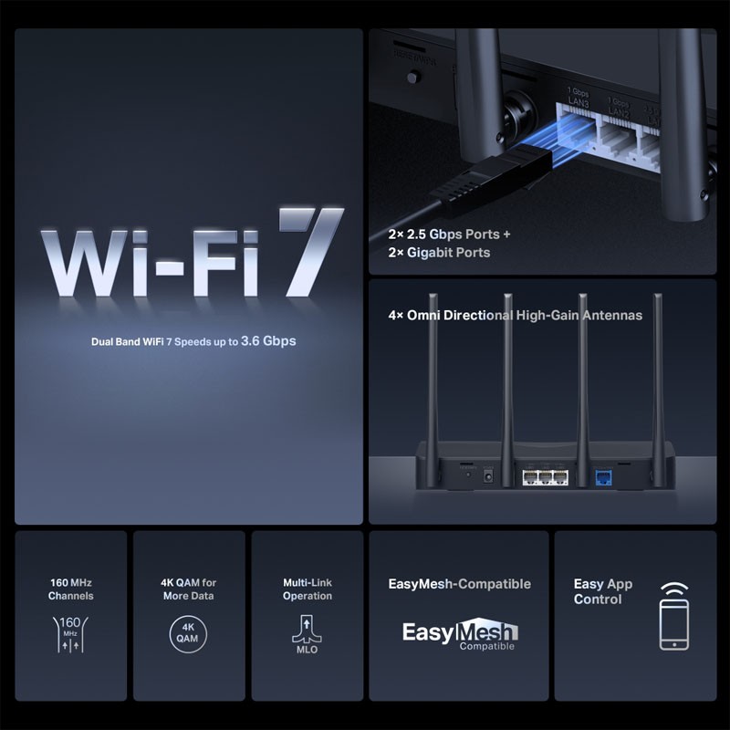 Usmerjevalnik (router) MERCUSYS MR27BE BE3600, WiFi7