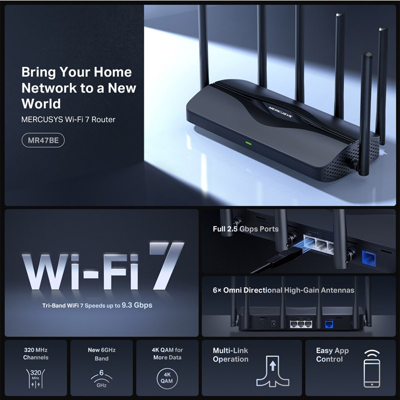 Usmerjevalnik (router) MERCUSYS MR47BE, WiFi 7