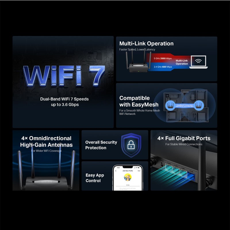 Usmerjevalnik (router) MERCUSYS MR25BE, WiFi 7