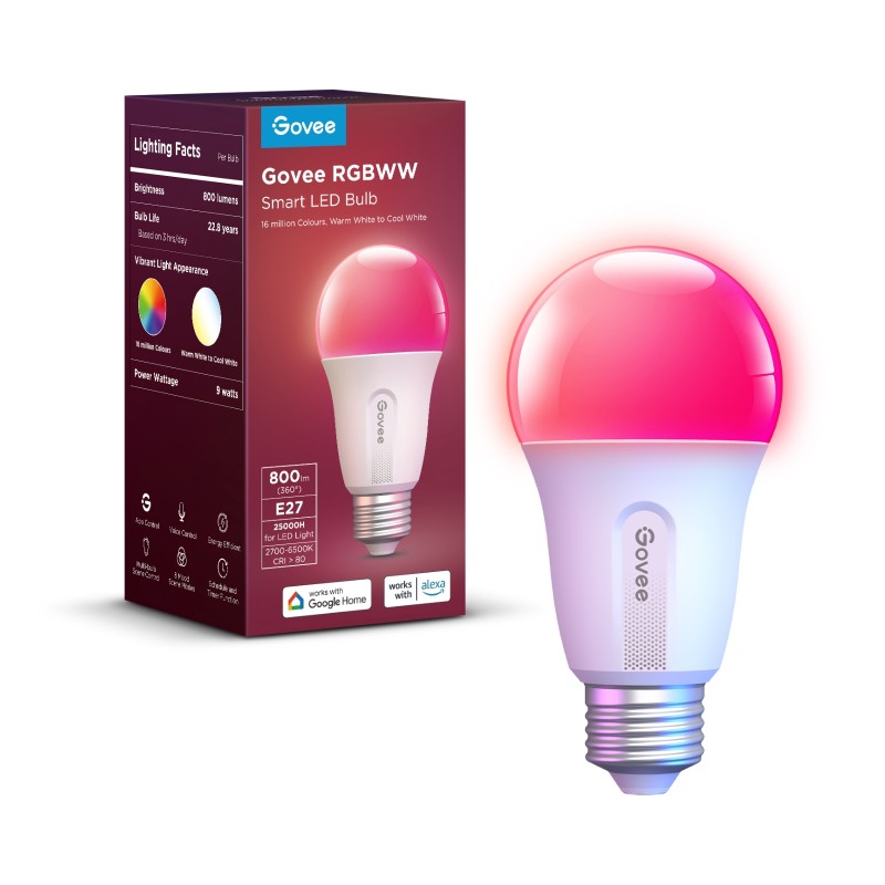 Pametna LED žarnica GOVEE RGBWW, E27, 800lm