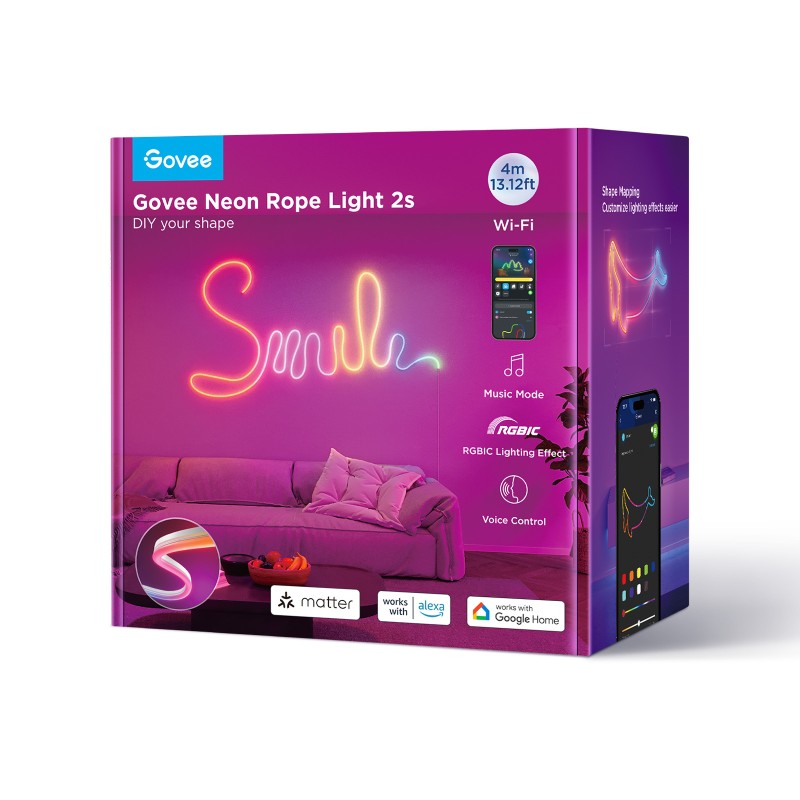 Svetlobni trak GOVEE Neon Rope 2S, 4m bel