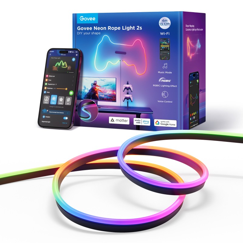 Svetlobni trak GOVEE Neon Rope 2S, 4m črn