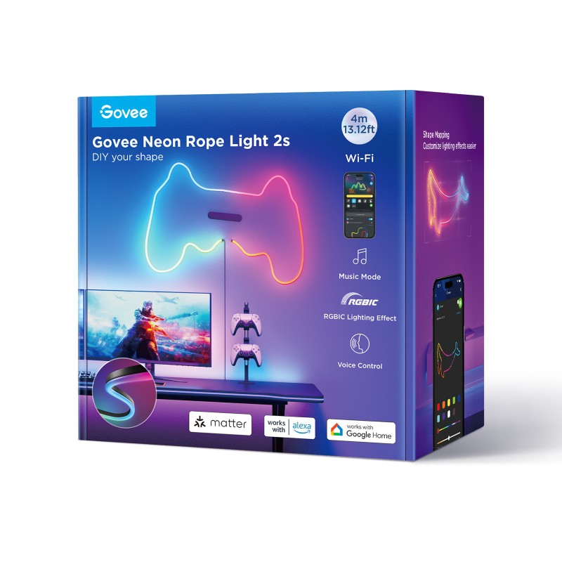Svetlobni trak GOVEE Neon Rope 2S, 4m črn