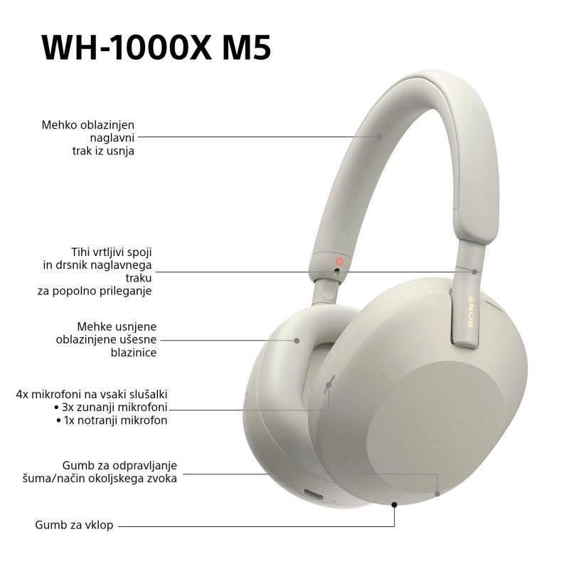 Slušalke SONY BT WH1000XM5S, sive
