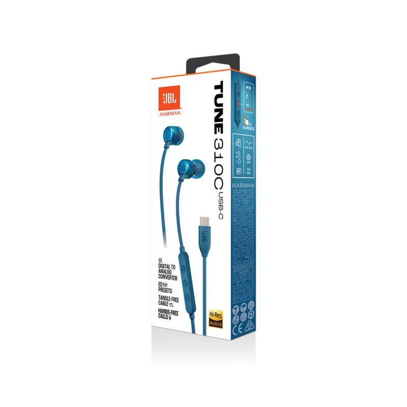 Slušalke JBL Tune 310C, USB-C, modre, JBLT310CBLU