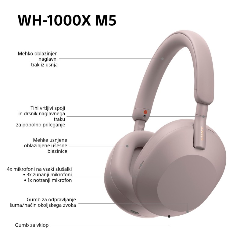 Slušalke SONY WH1000XM5P, roza