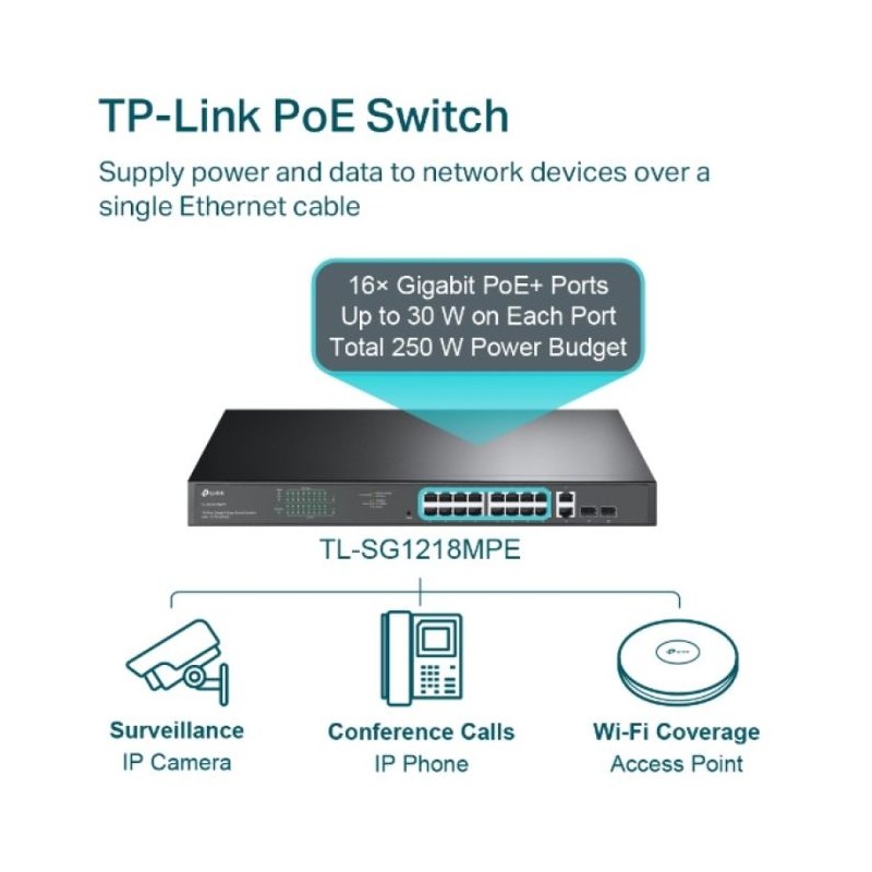 Stikalo (switch) 16 port TP-LINK JetStream TL-SG1218MPE gigabit PoE/PoE+