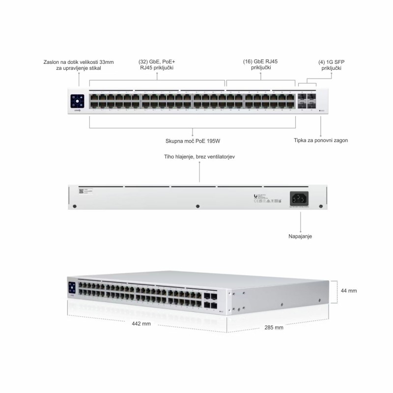Stikalo Giga 48cm 48x RJ45 32x PoE 4xSFP USW-48-POE Unifi Gen2 Ubiquiti
