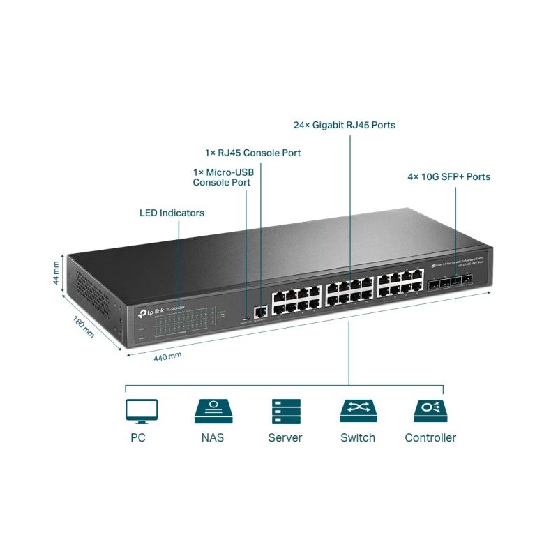 TP-LINK JetStream TL_SG3428X 24-Port Gigabit L2+ Switch × 4 10GE SFP+ slot