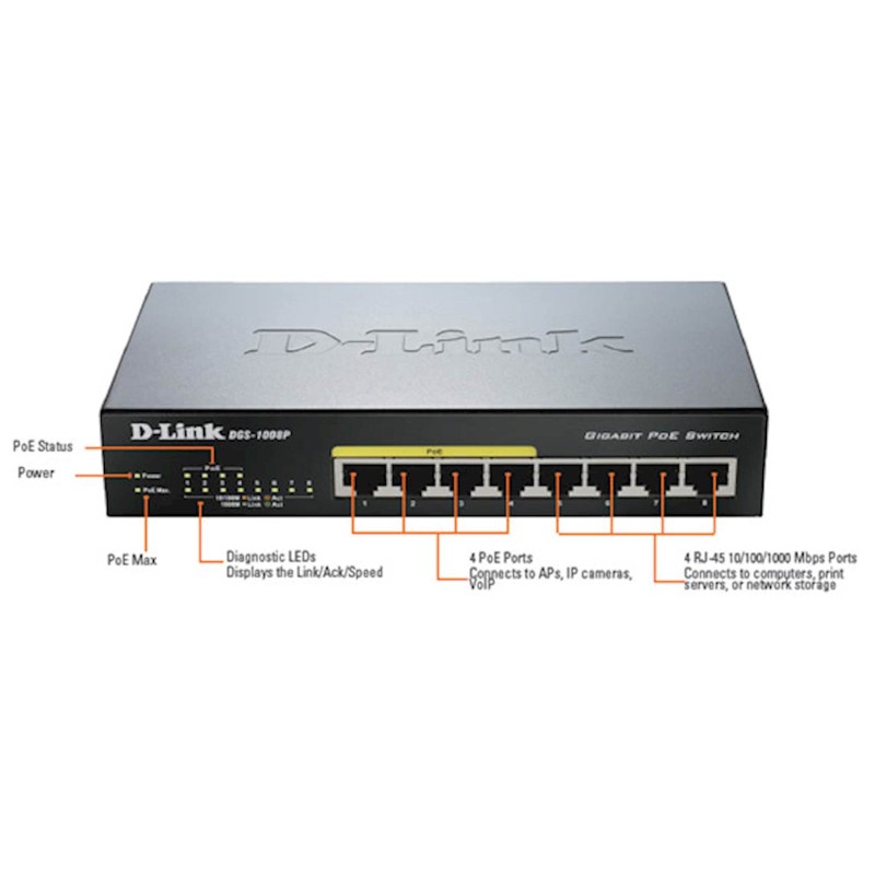Stikalo (switch) 8 port 10/100/1000 PoE D-Link DGS-1008P