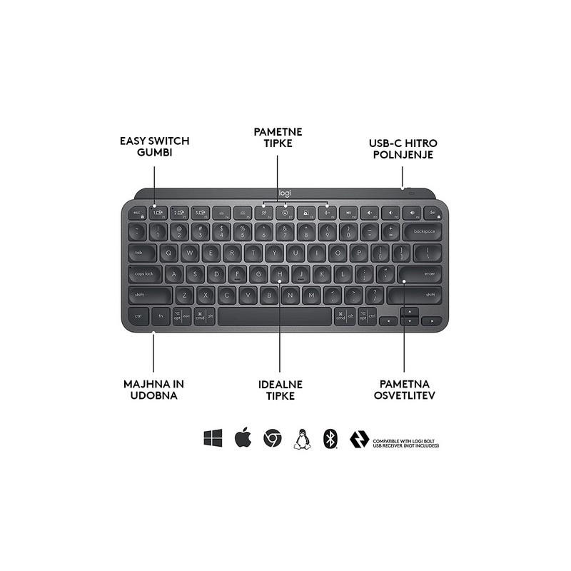 Tipkovnica Logitech MX Keys Mini, grafitna barva