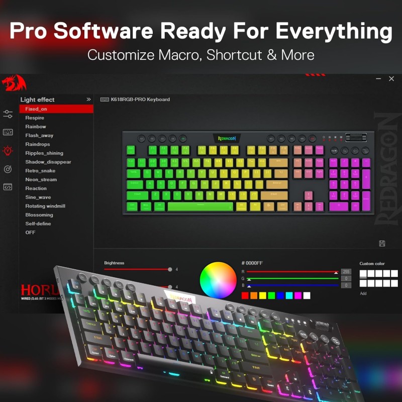 Tipkovnica RedRagon Horus K618RGB-Pro, rdeča stikala