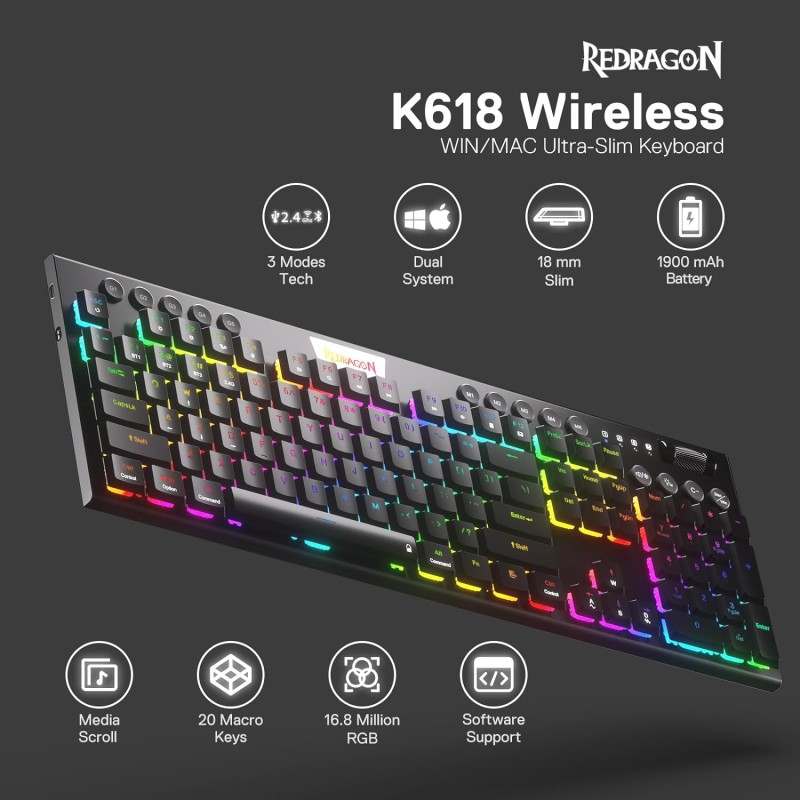 Tipkovnica RedRagon Horus K618RGB-Pro, rdeča stikala