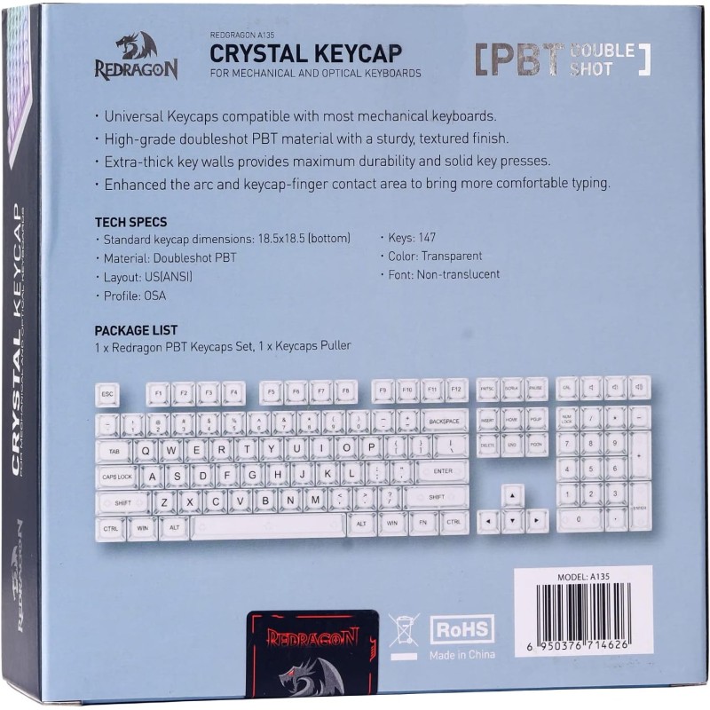 Tipke za tipkovnico - REDRAGON CRYSTAL A135 KEYCAPS - 147 kos