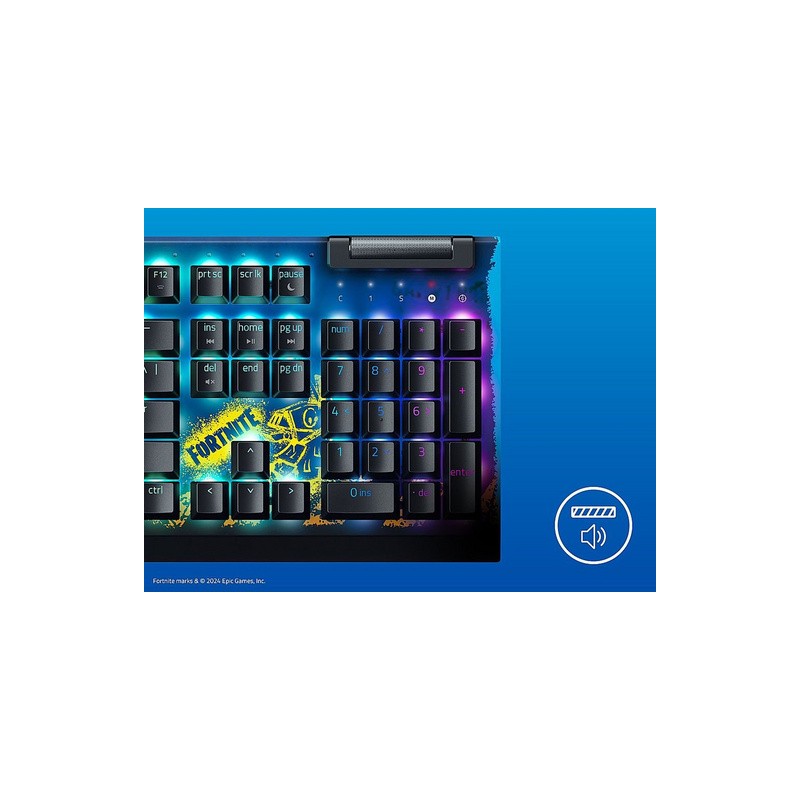 Tipkovnica Razer BlackWidow V4 X, rumena stikala, Fortnite Edition, US