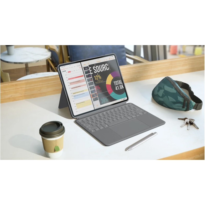 Ovitek s tipkovnico Logitech Combo Touch za iPad Air 13, M2, siv, Slo g.