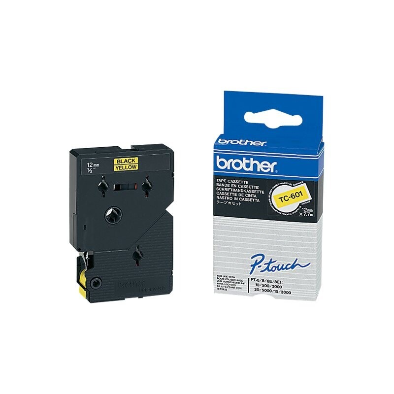 Laminirani trak BROTHER TC-601, črn/rumen, 12mm