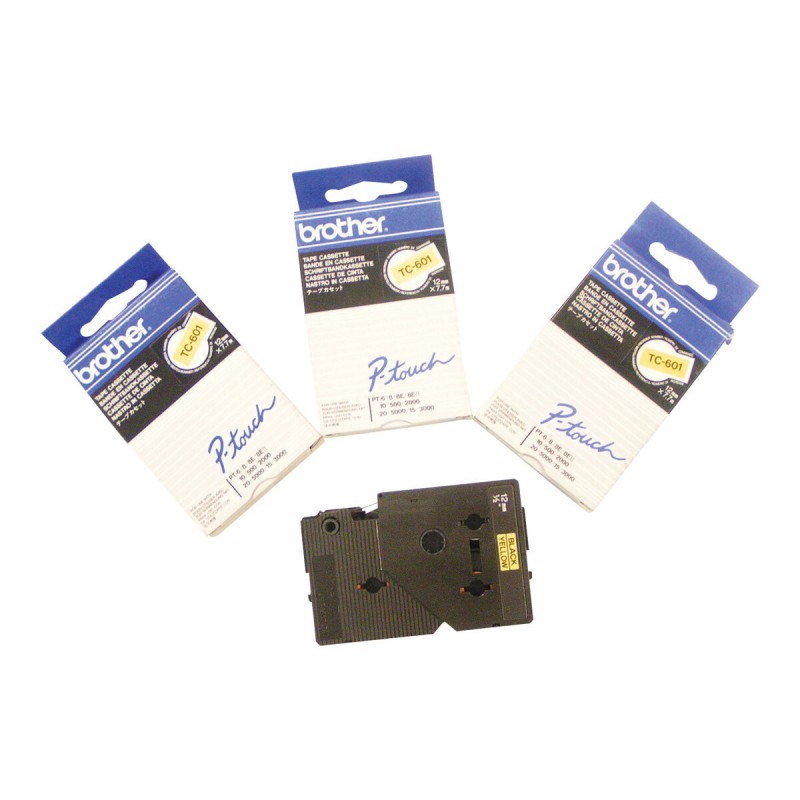 Laminirani trak BROTHER TC-601, črn/rumen, 12mm