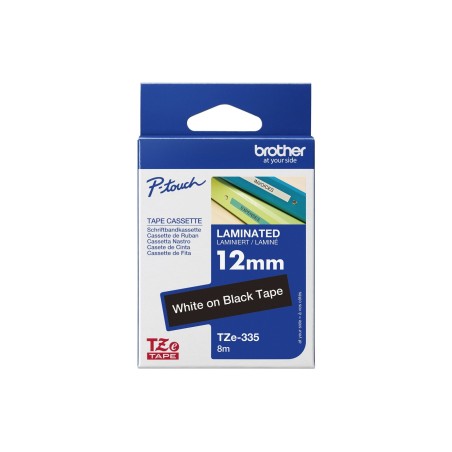 Laminirani trak BROTHER TZE335, bel/črn, 12mm