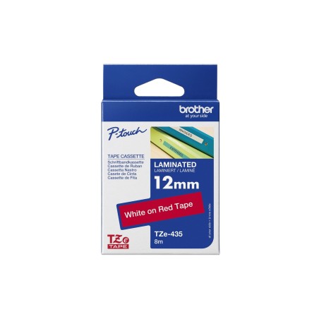 Laminirani trak BROTHER TZE435, 12mm, bel/rdeč