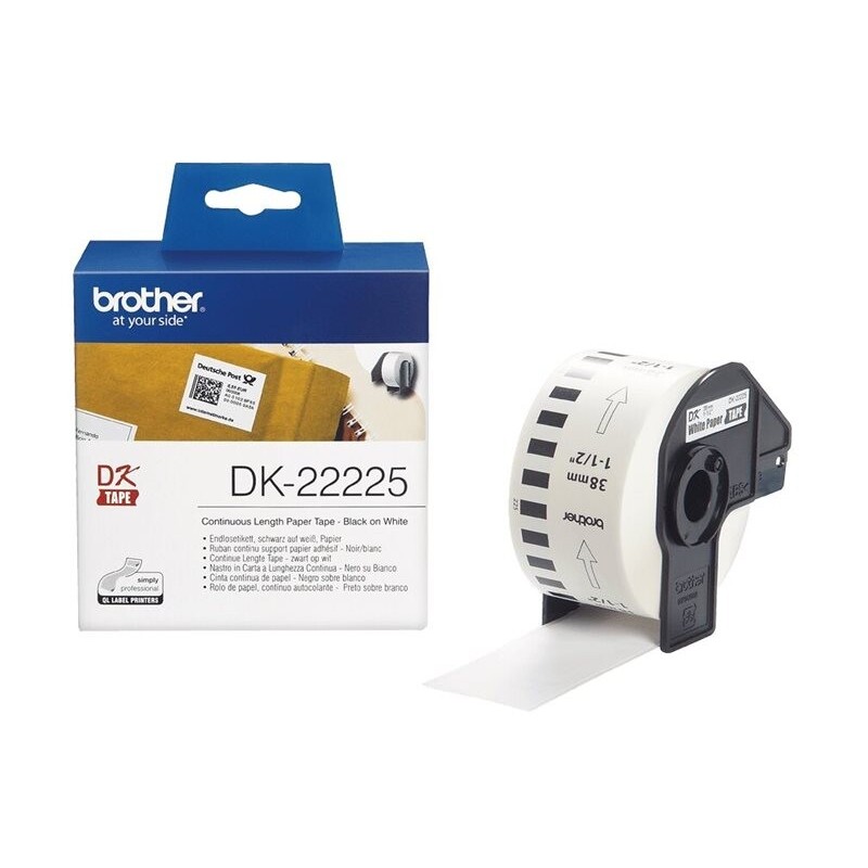 Trak BROTHER DK-22225, 38mm x 30,48m, črna na beli
