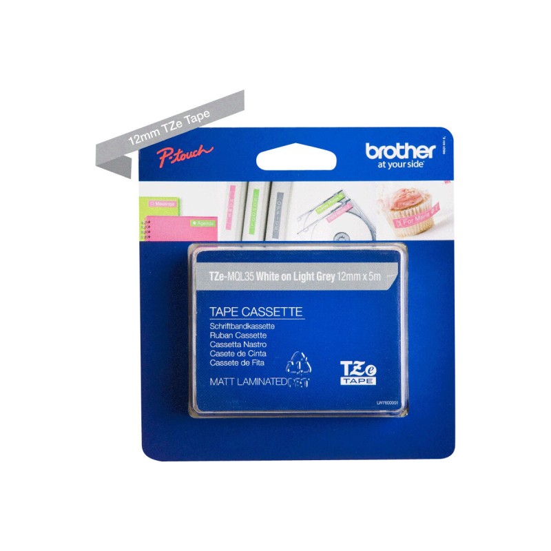 Trak BROTHER TZEMQL35, belo/siv, 12cm x 5m