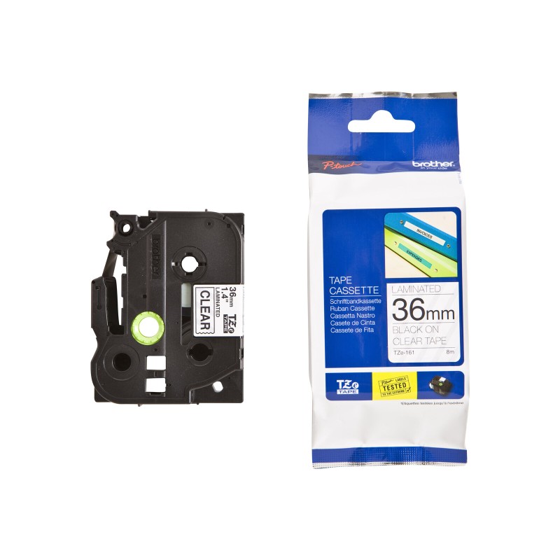 TZe161, Prozoren/Črn 36mm, Brother trak za tiskalnik nalepk