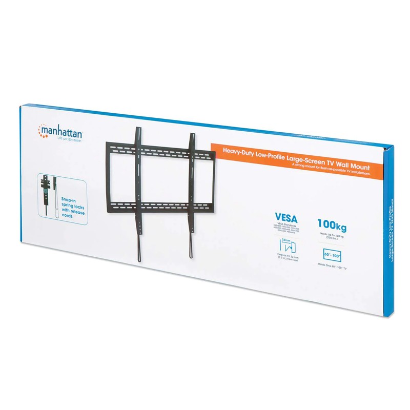 Stenski fiksni TV nosilec 60-100 MANHATTAN, 100kg, črne barve, ultra tanek