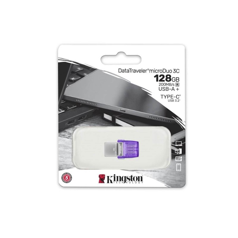 USB C & USB DISK Kingston 128GB DT microDuo3G3, 3.2 Gen1, OTG