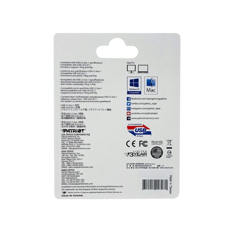 USB ključek Patriot 64GB 120MB/s Supersonic Rage Lite USB 3.2, PEF64GRLB32U