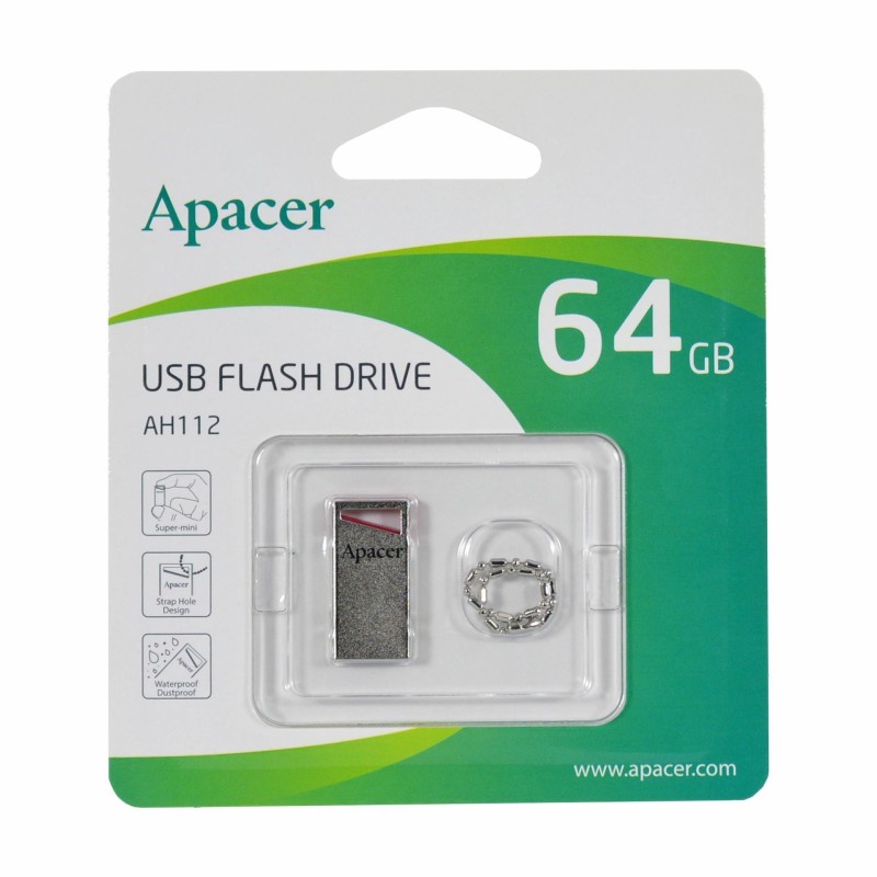 USB ključek APACER 64GB, AH112 super mini srebrno/rdeč