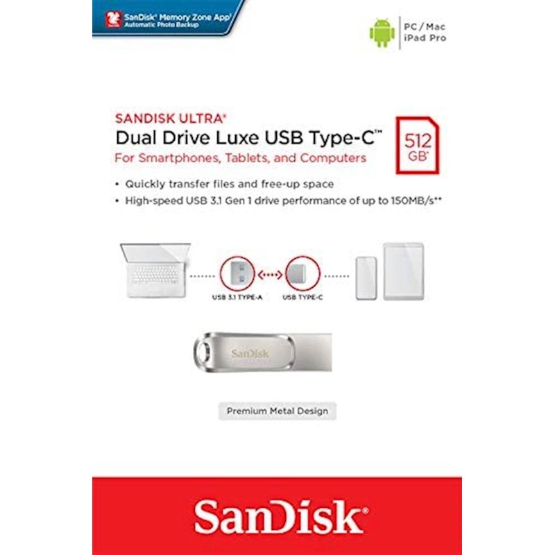 USB kjuč 1TB SanDisk Ultra Dual LUXE, USB 3.1, srebrn