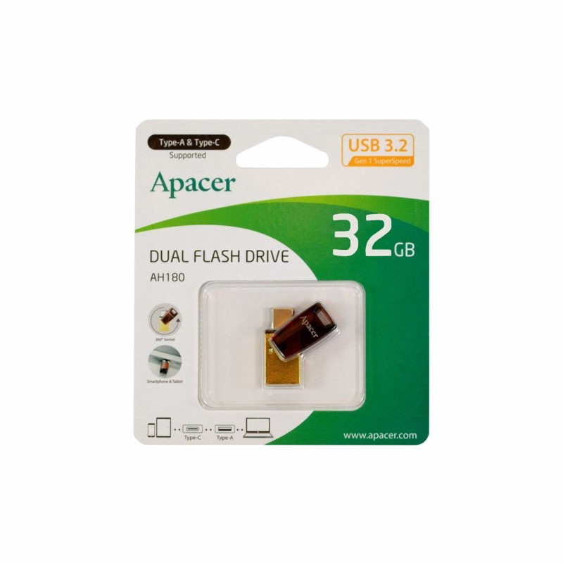 USB ključek 32GB APACER AH180, 3.1 tip-C, rdeč, OTG