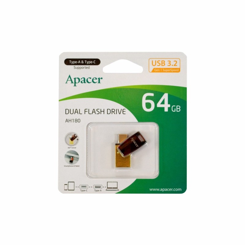 USB ključek 64GB APACER AH180, 3.1 tip-C, rdeč, OTG