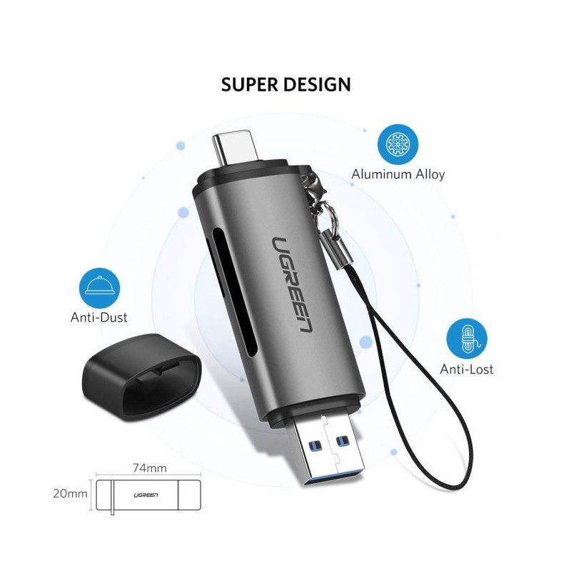Čitalec kartic Ugreen 2v1, USB-C 3.0