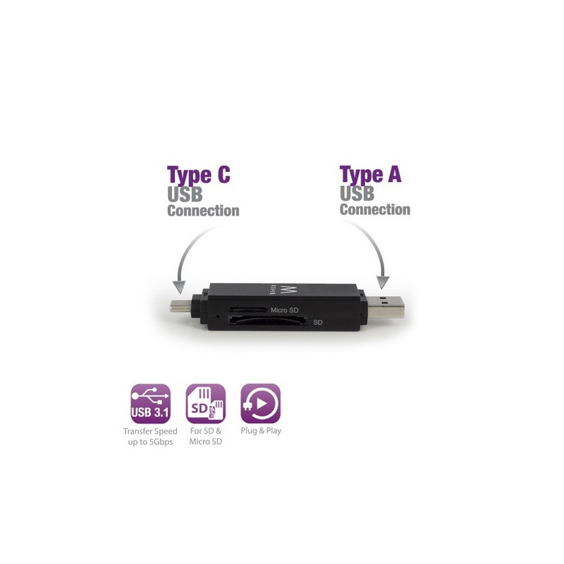Čitalec kartic Ewent EW1075, USB-C/A 3.0