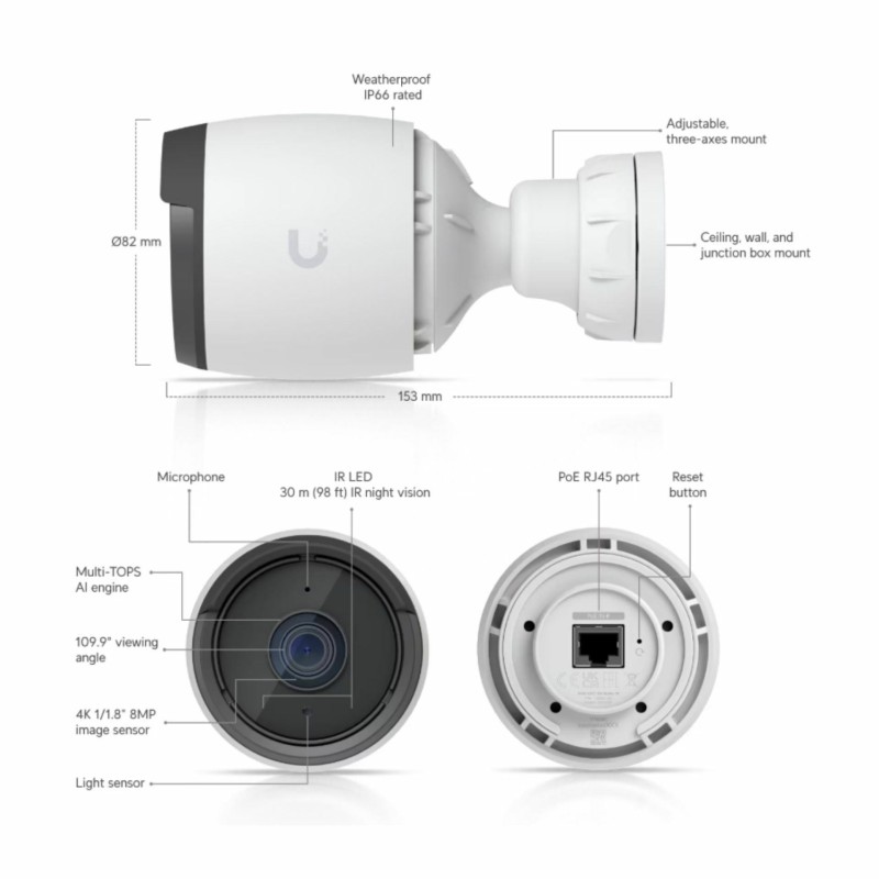 IP kamera Ubiquiti Unifi UVC-G6-Bullet-W, 8.0MP, zunanja, bela