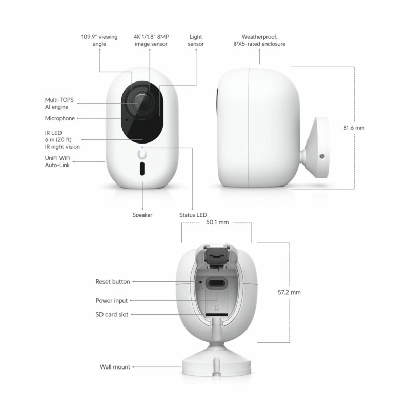 IP kamera Ubiquiti Unifi UVC-G6-INS-W, 8.0MP, zunanja, bela