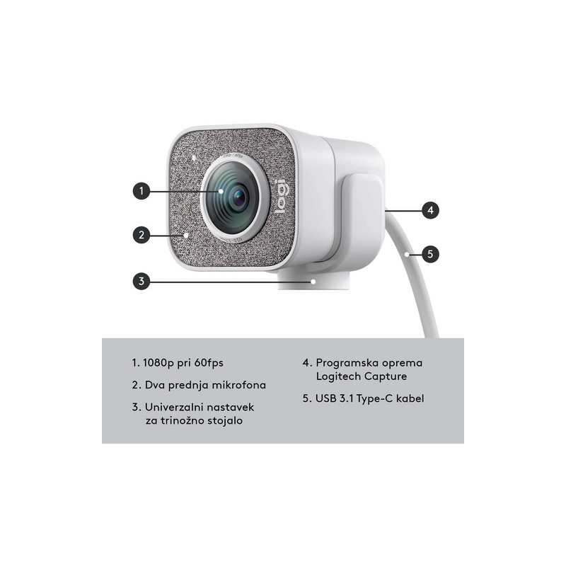 Spletna kamera Logitech StreamCam, bela, USB-C