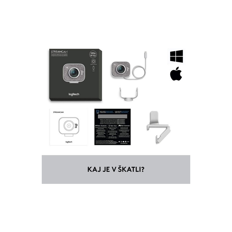 Spletna kamera Logitech StreamCam, bela, USB-C