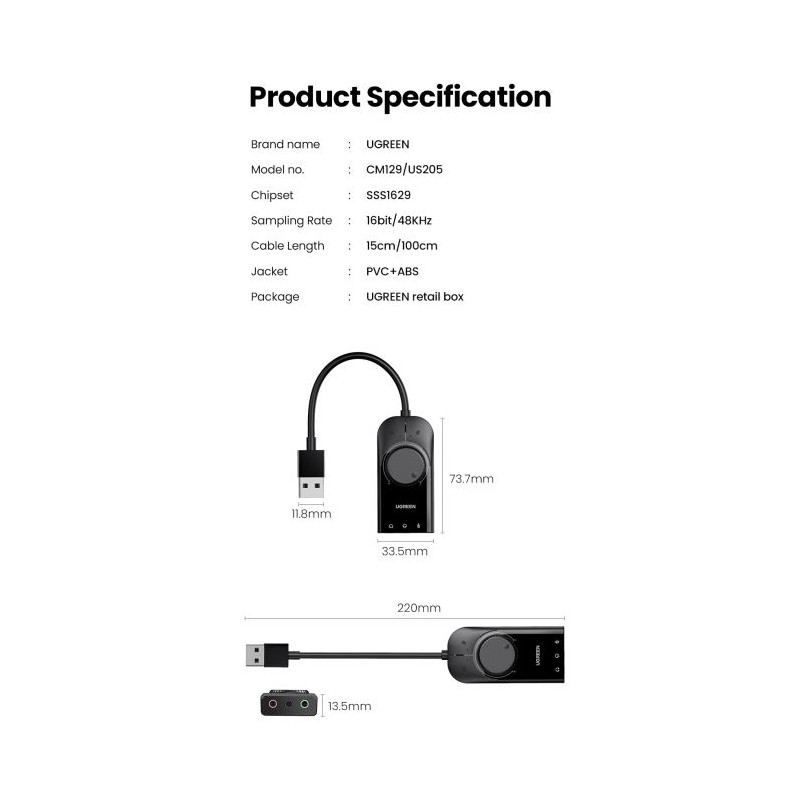 Ugreen zunanja USB zvočna kartica - box