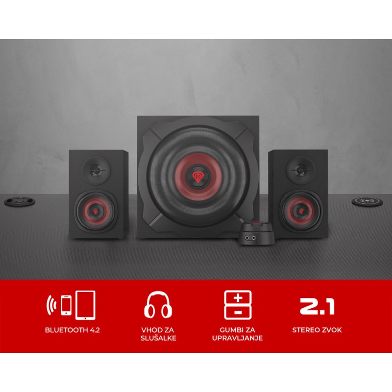 Zvočniki Genesis Helium 610BT, Stereo 2.1, 60W, črna